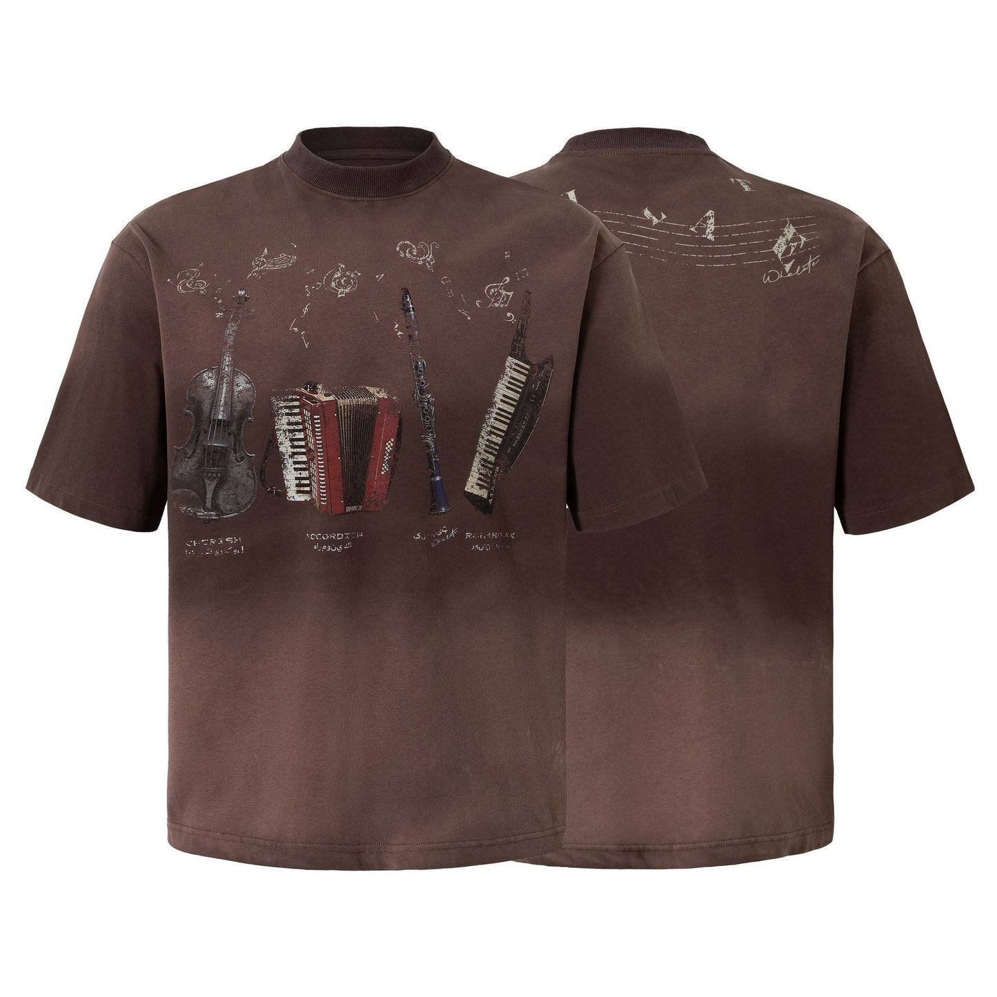Instrument Print Washed Short Sleeve T-Shirt WN25477