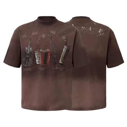 Instrument Print Washed Short Sleeve T-Shirt WN25477