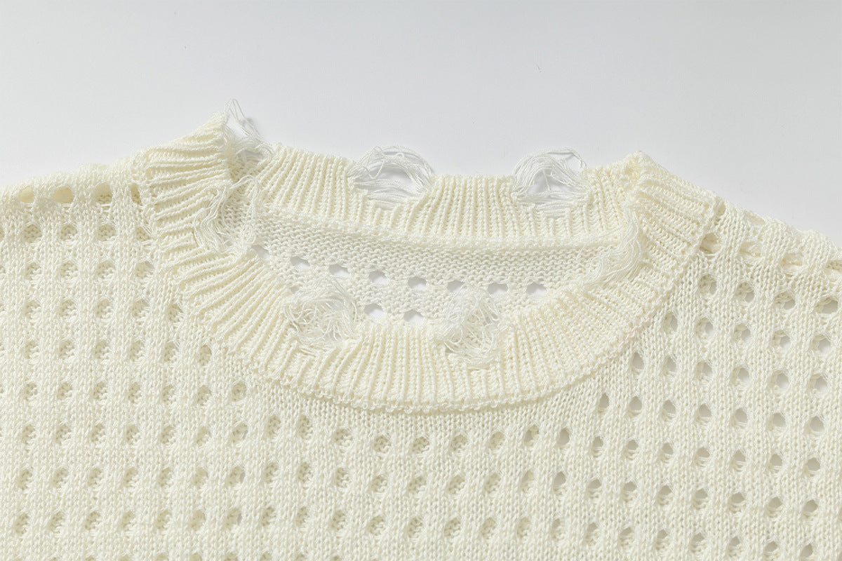 Mesh Damage Design Knit Vest WN25757
