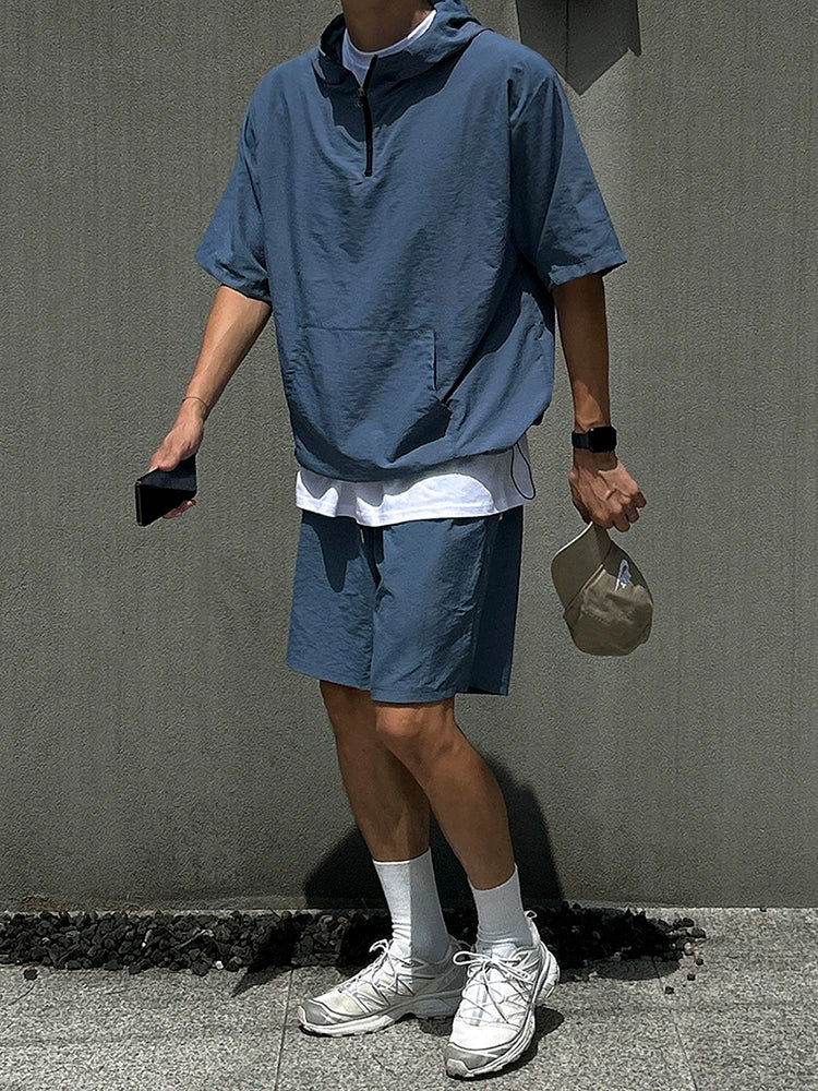 Quick-Dry Short Sleeve Hoodied T-shirt & Straight Half Pants Setup WN20316