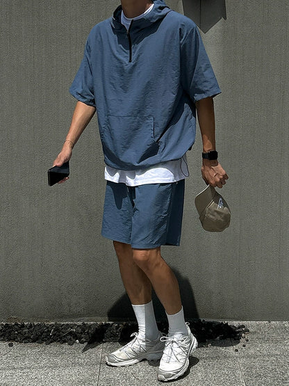 Quick-Dry Short Sleeve Hoodied T-shirt & Straight Half Pants Setup WN20316