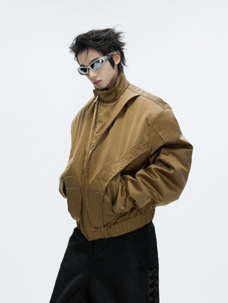 Structured Split Fleece Lining Stand Neck Jacket WN22611