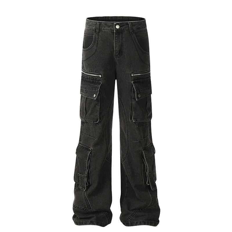 Washed Multi Pocket Denim Cargo Jeans WN21204
