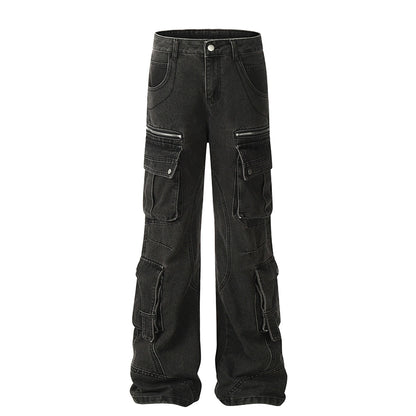 Washed Multi Pocket Denim Cargo Jeans WN21204