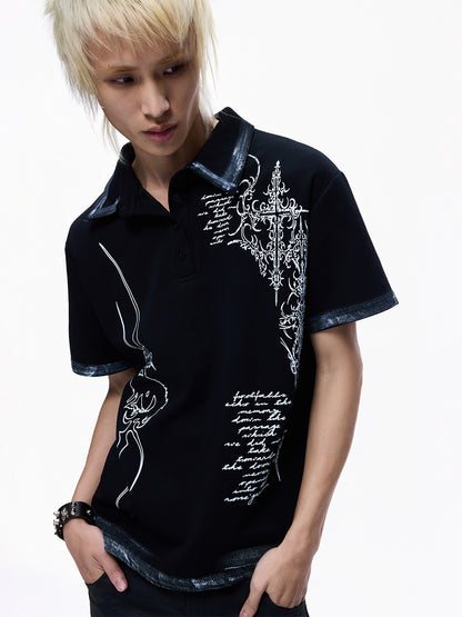 Print Cropped Short Sleeve Polo Shirt WN27275