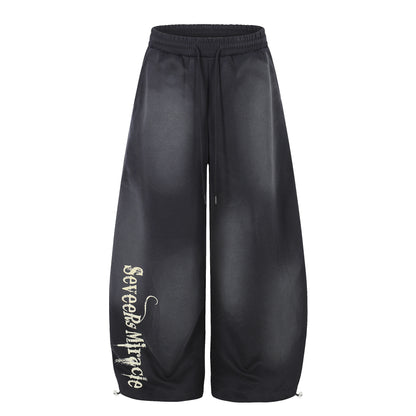 Washed Gradient Logo Print Wide Leg Sporty Pants WN25526