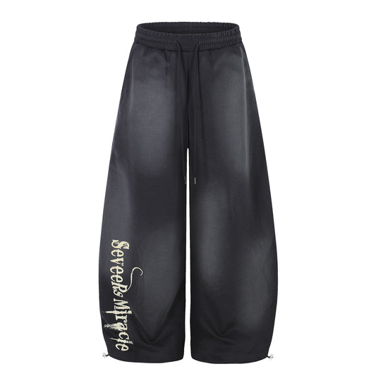 Washed Gradient Logo Print Wide Leg Sporty Pants WN25526