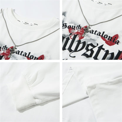 Butterfly Letter Print Long Sleeve T-Shirt Wn11468