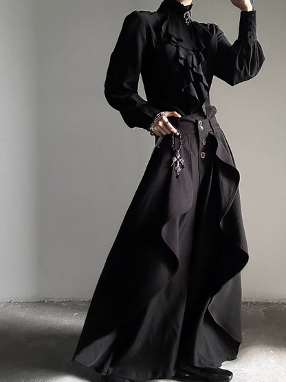 Asymmetric Design Flowy Wide Leg Trousers WN19644