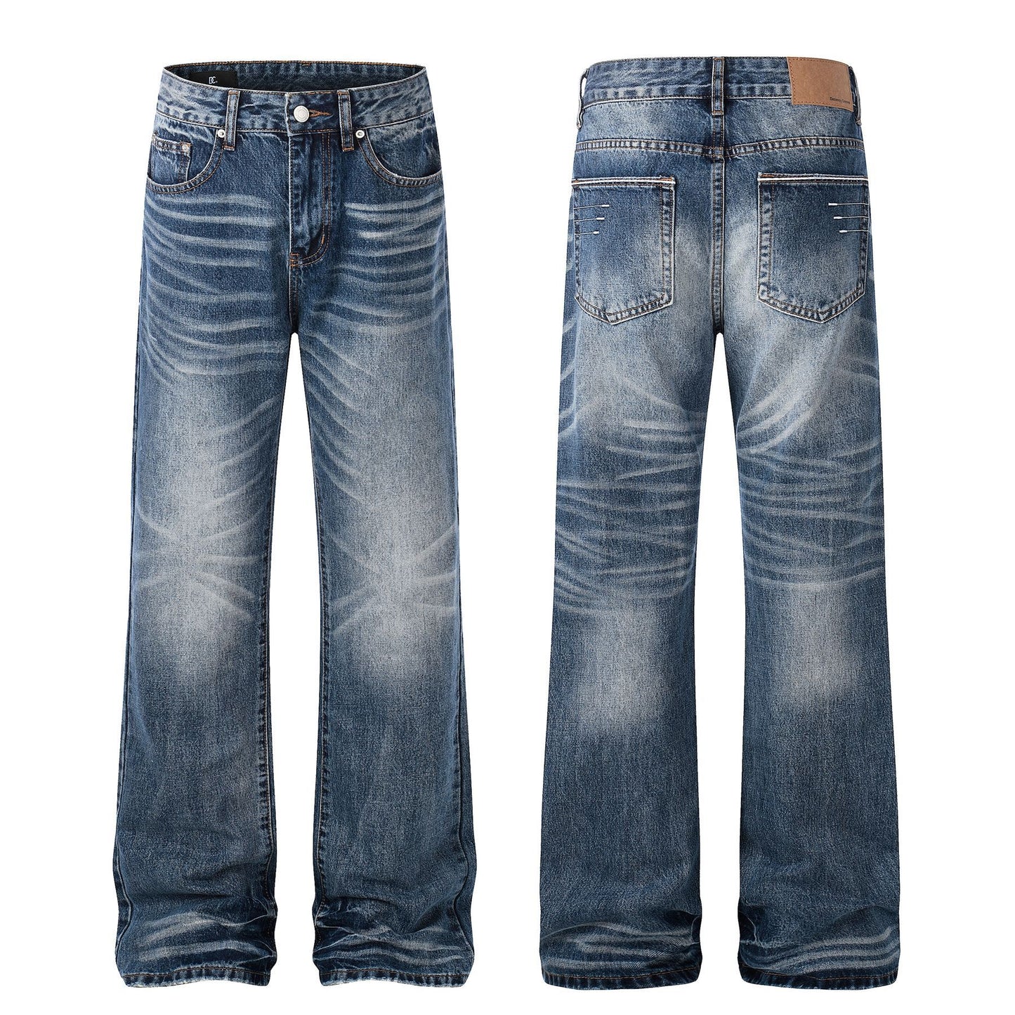 Whisker Washed Flare Denim Jeans WN25956