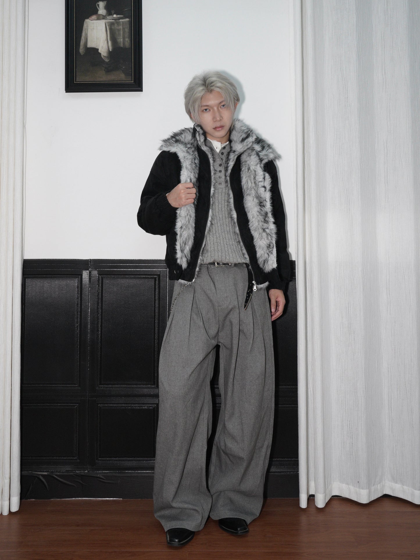 Double-Layer Fake Fur Standing-Collar Short Padded Jacket WN22186