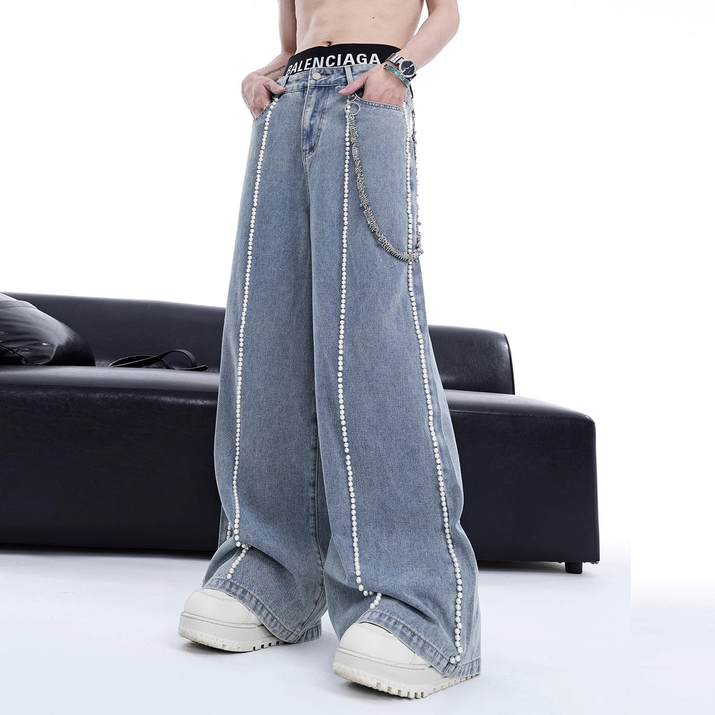 Pearl Design Wide Leg Denim Jeans WN6930