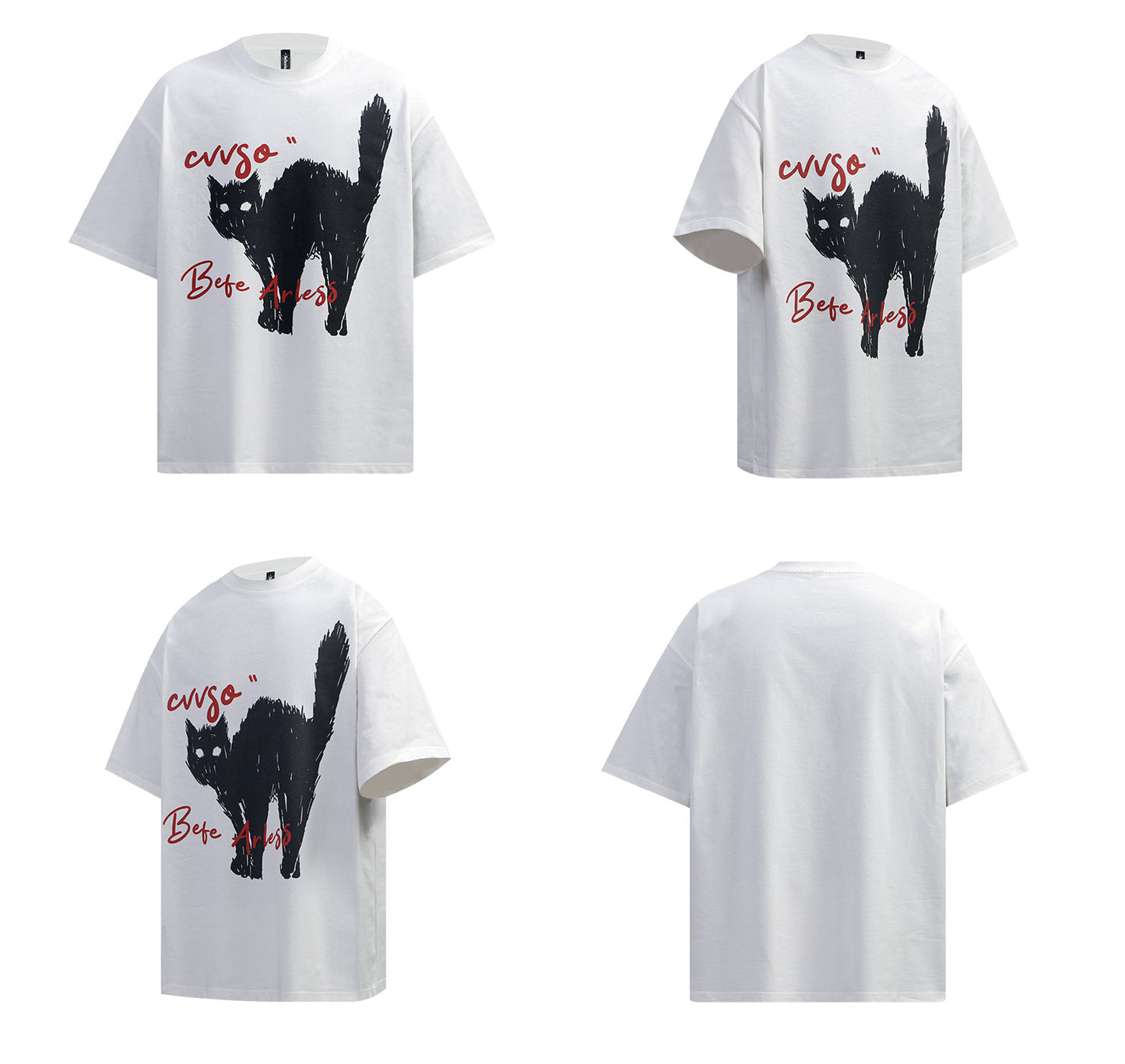 Cat Graphic Letter Print Short Sleeve T-Shirt WN26246