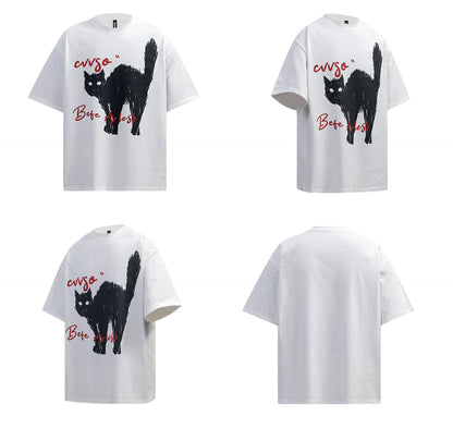 Cat Graphic Letter Print Short Sleeve T-Shirt WN26246