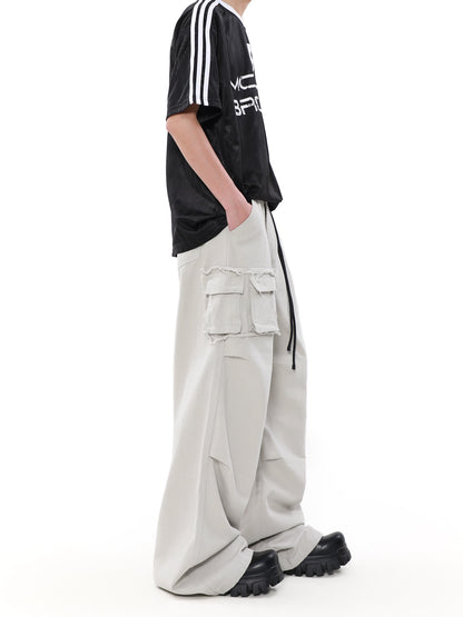 Asymmetric Pocket Wide-Leg Straight Workwear Pants WN7555