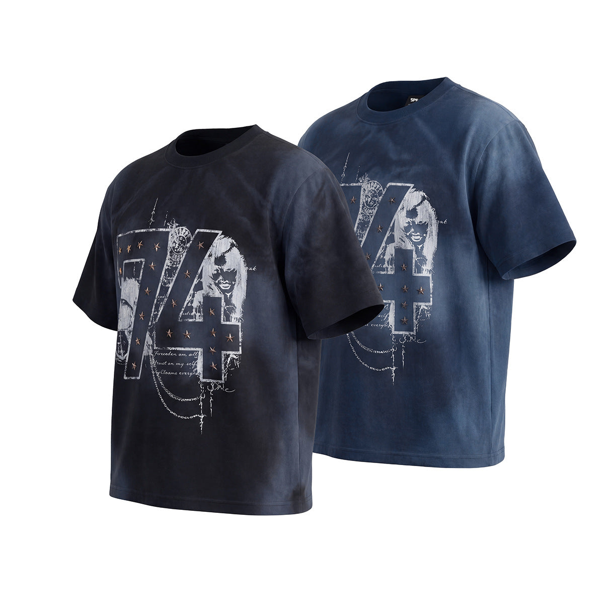 Rivet Wash Damage Cotton Short Sleeve T-Shirt WN25595