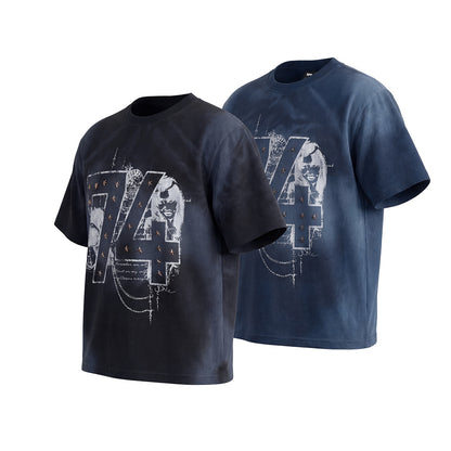 Rivet Wash Damage Cotton Short Sleeve T-Shirt WN25595
