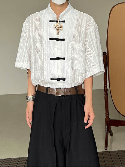 Jacquard Hollow-Out Short Sleeve Shirt WN19969