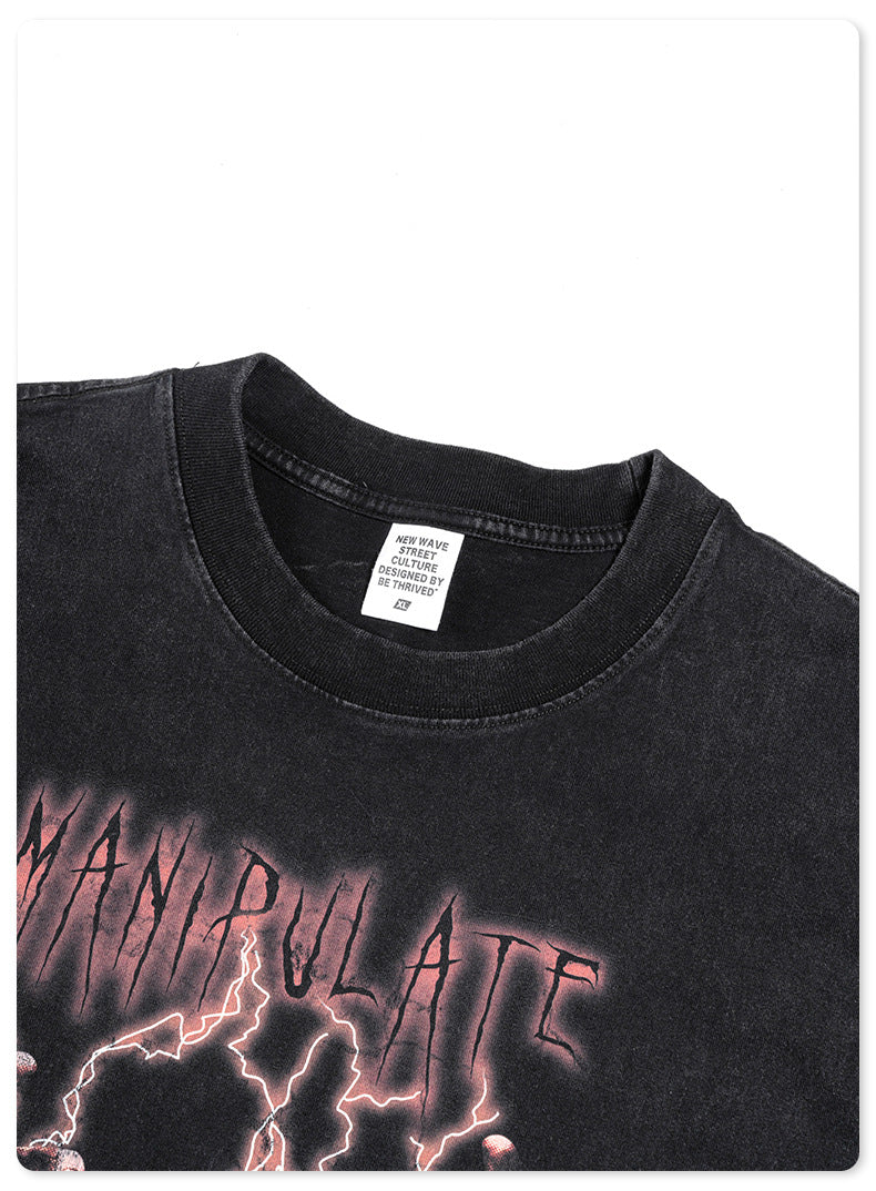 Washed Print Oversize Short-sleeve T-shirt WN6395