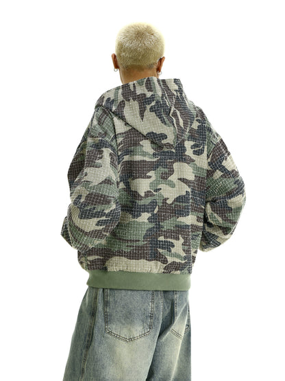 Washed Camouflage Zipper Hoodie WN9386