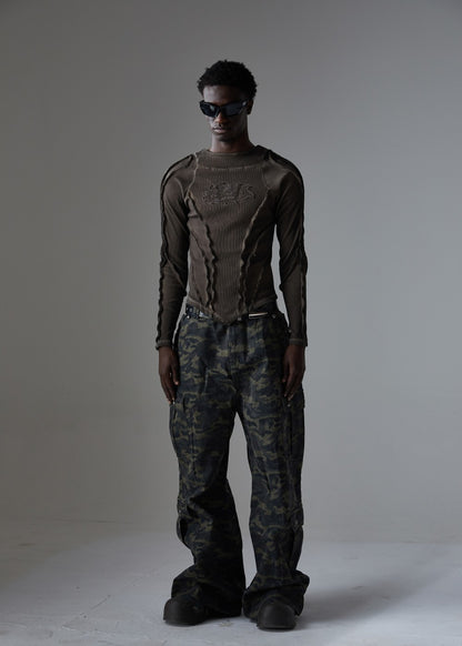 Camouflage Cargo Pocket Wide Leg Denim Jeans WN28009