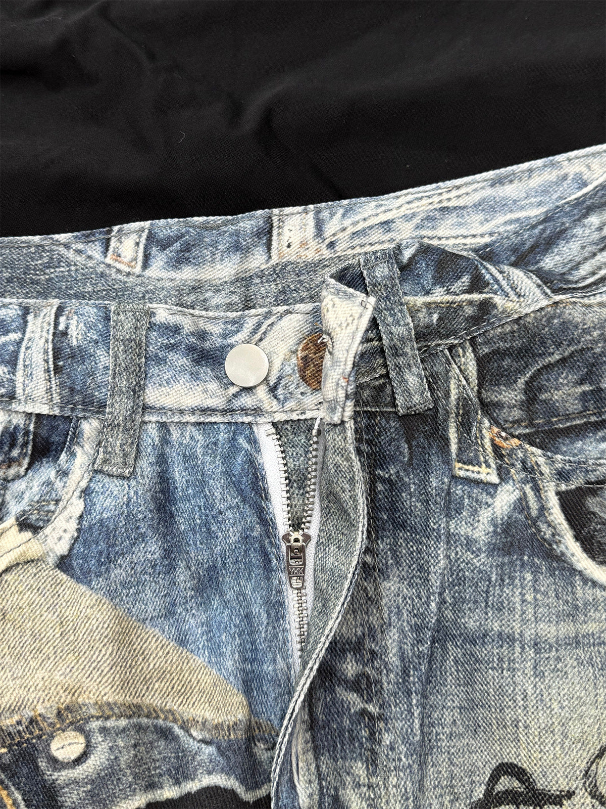 3D Graffiti Print Washed Wide Leg Denim Jeans WN18595