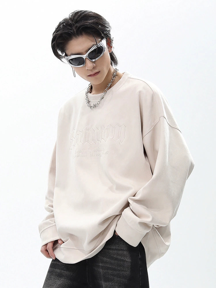 Suede Embroidery Round Neck Oversize Sweatshirt WN10241