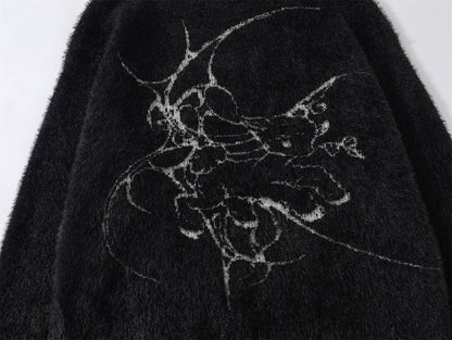 Fake Mink Fleece Letter Embroidery Oversize Knit Sweater WN11580