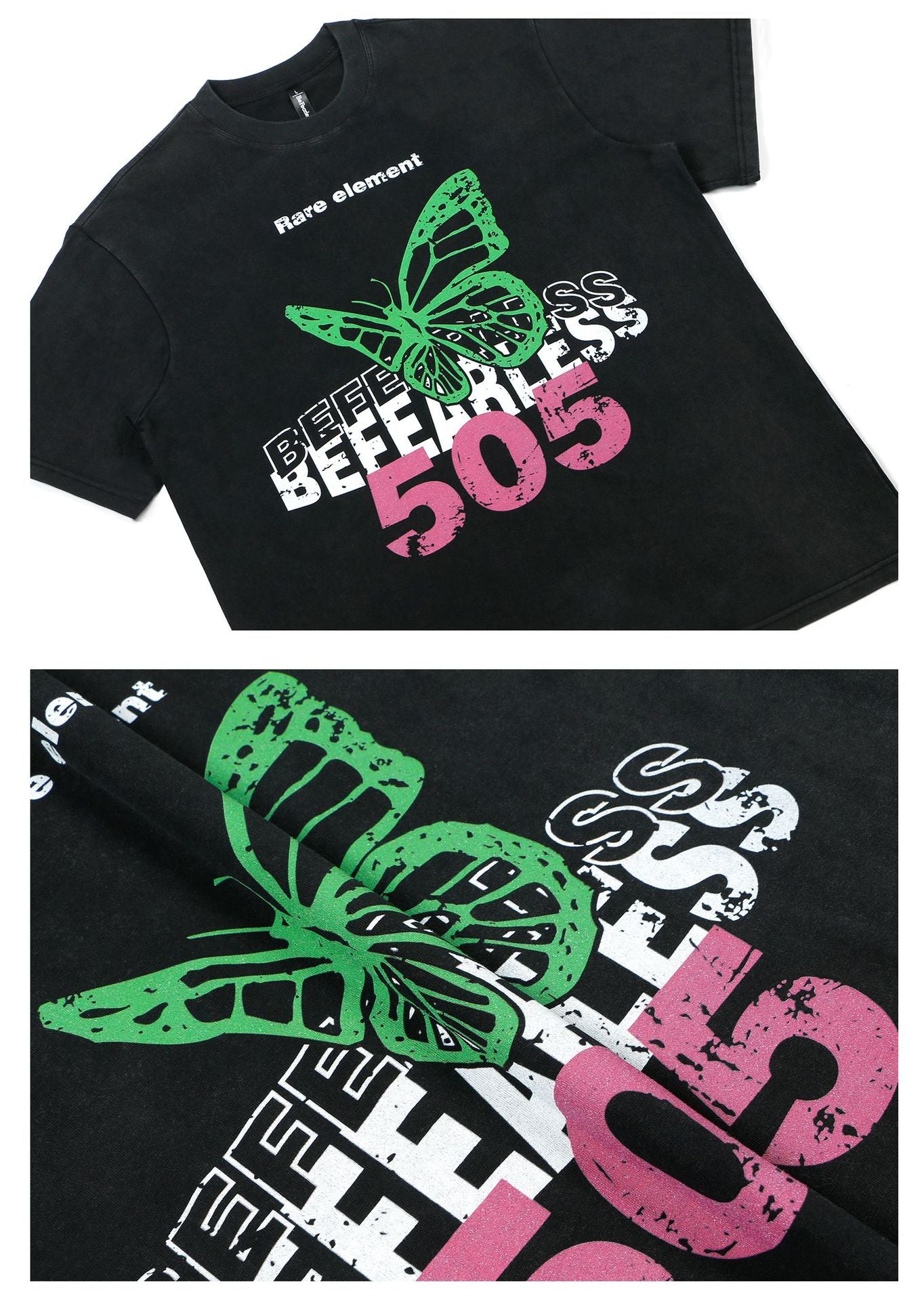 Washed Butterfly Graphic Letter Print Short Sleeve T-Shirt WN26273