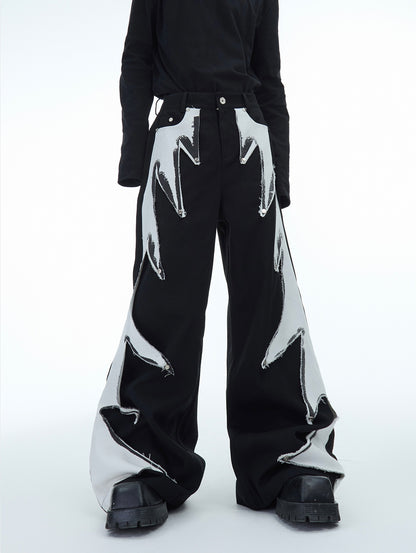 Flame Ghost Patchwork Straight-Leg Trousers WN11624