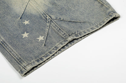 Curved Star Wide Leg Denim Short Pants WN25599