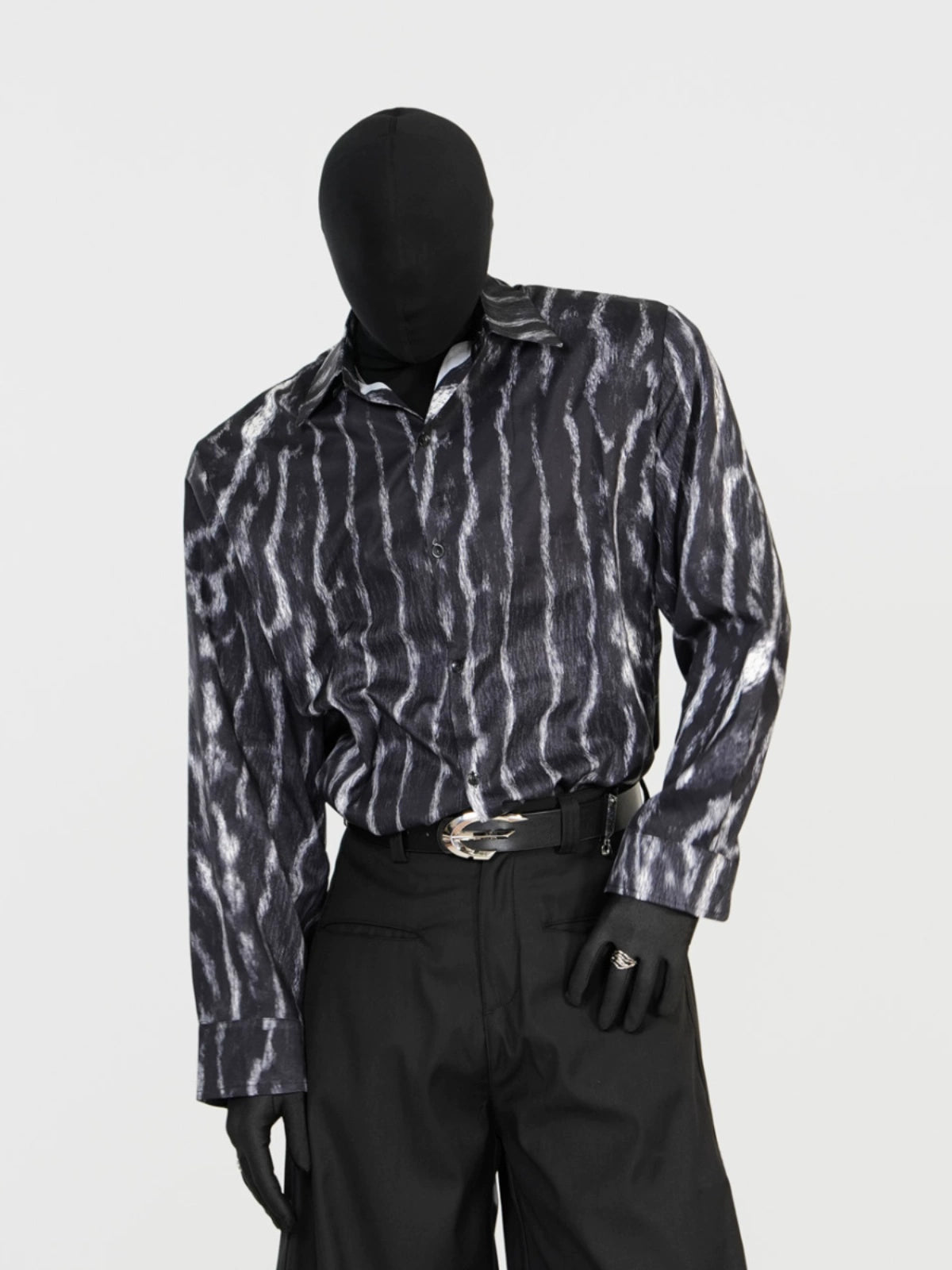 Wrinkle-Resistant Drape Stripe Tie-Dye Leopard Long Sleeve Shirt WN17387