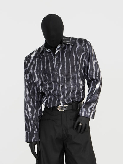 Wrinkle-Resistant Drape Stripe Tie-Dye Leopard Long Sleeve Shirt WN17387