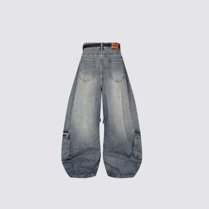 Gradient Multi-Pocket Drawstring Wide Leg Denim Jeans WN27828