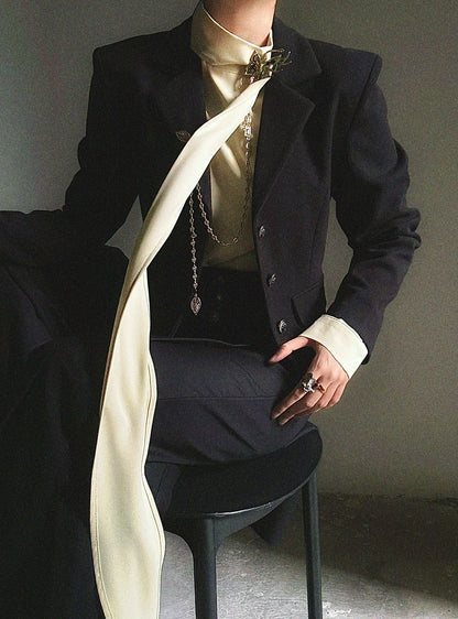 Standing-Collar Tie Drape Long Sleeve Shirt WN23136