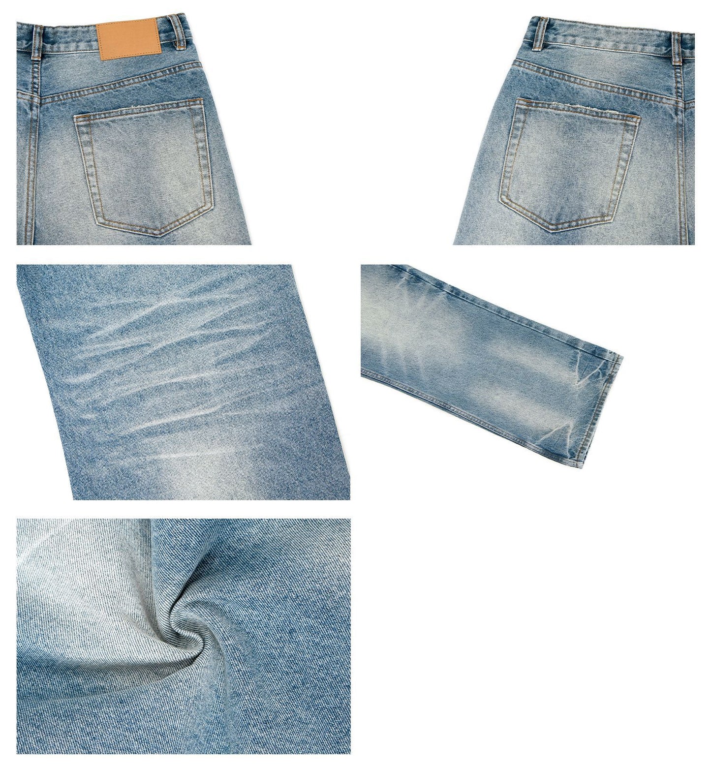 Whisker Washed Straight Denim Jeans WN26245