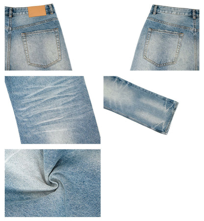 Whisker Washed Straight Denim Jeans WN26245