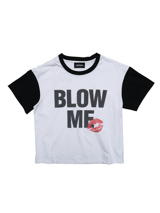 Lip Print Contrast Sleeve Short Sleeve T-Shirt WN17223