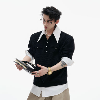 Fake Layered Contrast-Collar Splicing Knit Sweater WN21224