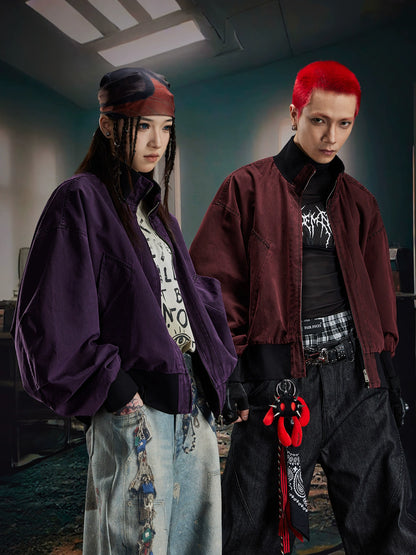 Washed Stand Neck Oversize Short Jacket WN20569