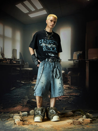 Washed Graphic Letter Print Oversize Short Sleeve T-Shirt WN18495