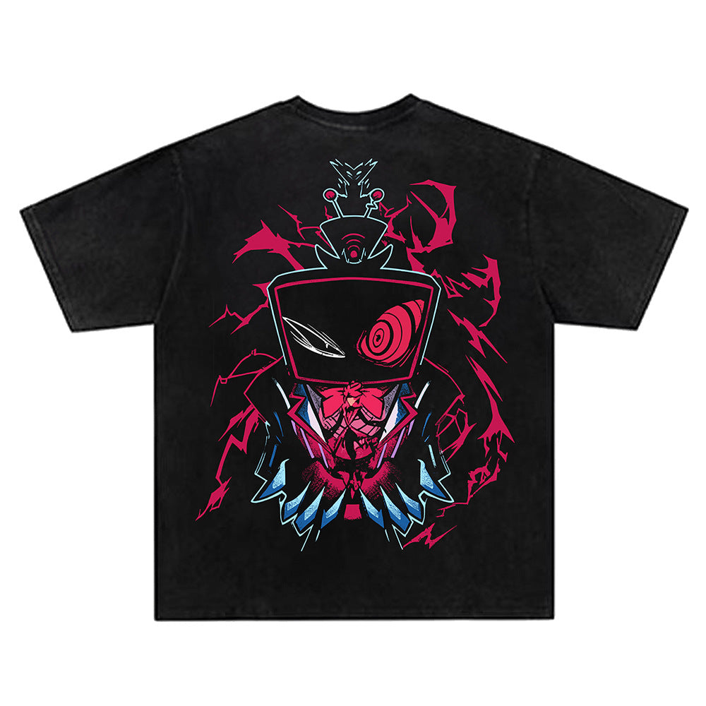 Washed Damage Cyberpunk Cartoon Print Short Sleeve T-Shirt WN26821