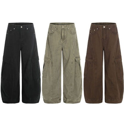 Washed Multi Pocket Curved Cargo Pants WN26016
