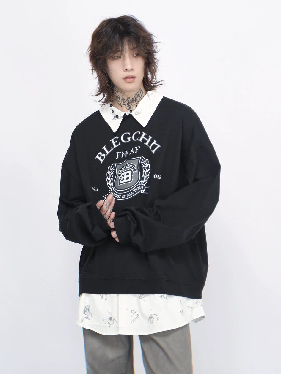 Oversize Fake Layered Polo Sweatshirt WN7704