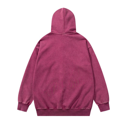 Washed Embroidery Zipper Hoodie WN11234