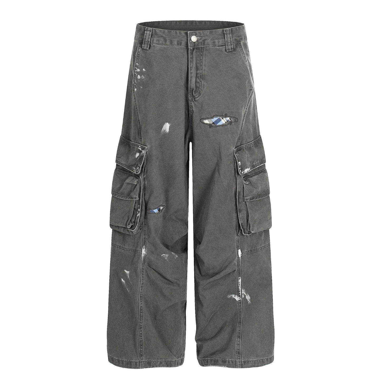 Damage Dirty Wide Leg Curved Cargo Pants WN25866
