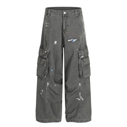 Damage Dirty Wide Leg Curved Cargo Pants WN25866