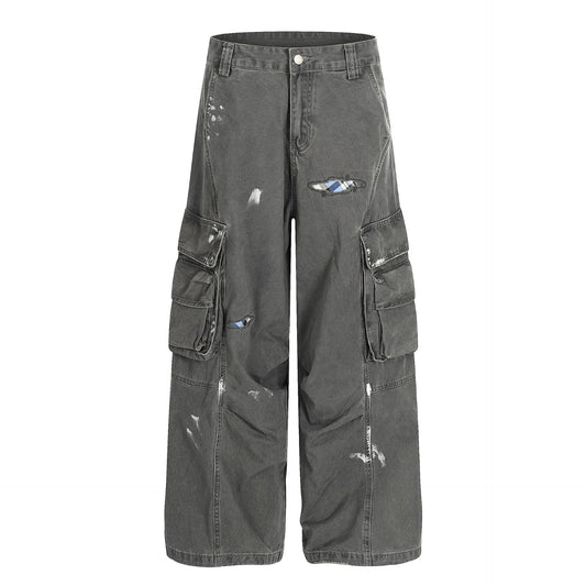 Damage Dirty Wide Leg Curved Cargo Pants WN25866