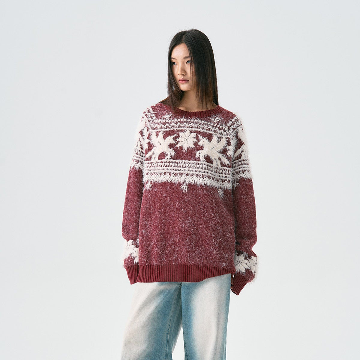 Unicorn Design Wool Blend Fake Mink Fair Knit Sweater WN19047