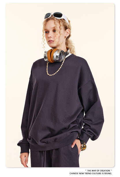 Oversize Heavyweight Basic Round Neck Sweatshirt WN9929